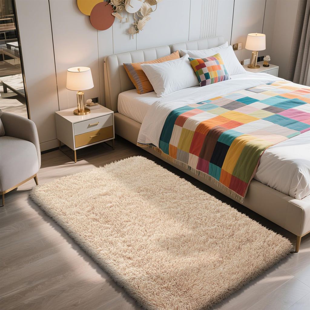 3x5 Area Rug for Bedroom, Grey Fluffy Shag Rug Small Rug Plush Carpet