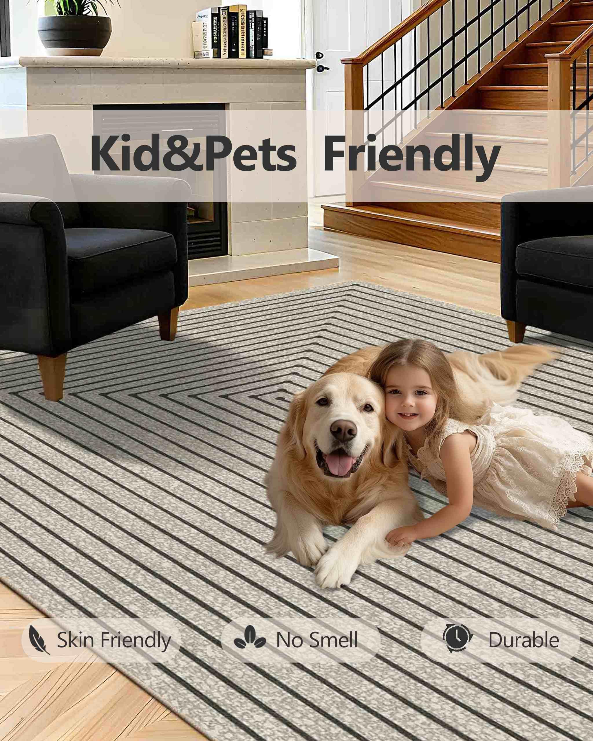 Latte&Fog 3x5 Washable Rug Modern Carpet for Entryway Bedroom, Beige