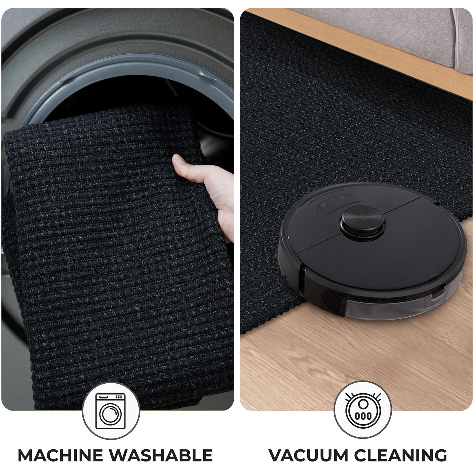 KOZYFLY Extra Long Runners for Hallways 3x20 ft Washable Kitchen Runner Non Slip Rubber Backed Hallway Rug Cotton Entryway Runner Rug Floor Carpet for Indoor Hall, Kitchen, Stair, Black/Dark Grey