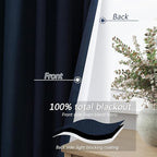 Guken Navy Blue 100% Blackout Curtains 108 Inch Length 2 Panels Set for Living Room Bedroom Back Tab Thermal Insulated Black Out Linen Drapes Room Darkening Window Curtains 108 Inches Long