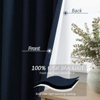 Guken Navy Blue 100% Blackout Linen Curtains 63 Inch Length 2 Panels Set for Living Room Bedroom Back Tab Thermal Insulated Black Out Drapes Room Darkening Farmhouse Window Curtains 63 Inches Long