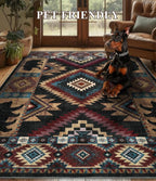 YIHOUSE Rustic Cabin Area Rug for Living Room 8x10,Machine Washable Lodge Bear Rug,Non-Slip Low Pile Print Pattern Western Rug for Bedroom