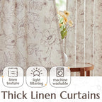 jinchan Floral Linen Curtains for Living Room 84 Inch Length Brown Flower Curtain Rod Pocket Back Tab Farmhouse Curtains with Printed Floral Bedroom Window Curtain Set, 2 Panels Brown
