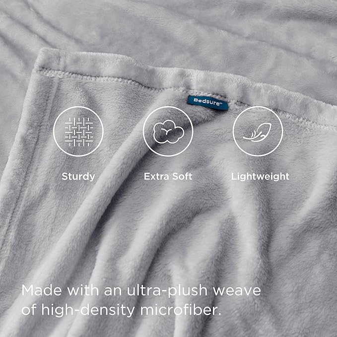 Bedsure GentleSoft Fleece Blanket Twin Size Light Grey - 300GSM Lightweight Plush Fuzzy Cozy Soft Warm Blanket for Bed, Sofa, Couch, Travel, Camping, 60x80 inches