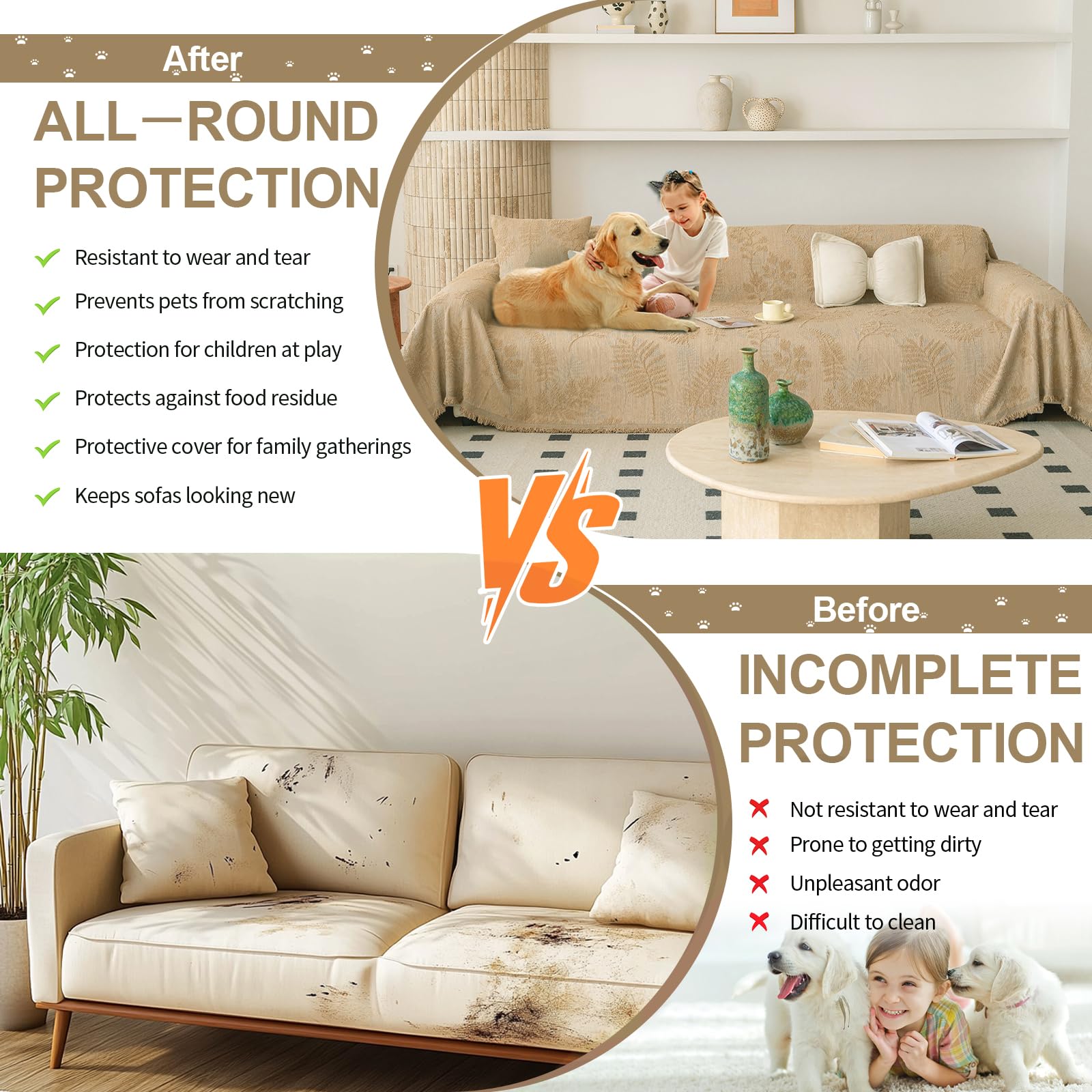 HANDONTIME Washable Couch Covers for Sofa Boho Couch Covers for 3 Cushion Sofa Pet Friendly Camel Chenille Jacquard Couch Protector for Dogs Plant Branch Sectional Cover Sofa Slipcovers, 71" X 118"