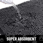 Smiry Dog Door Mat for Muddy Paws, Absorbent Dirt Trapper Non Slip Quick Dry Washable Chenille Mat for Mud Dogs, Entry Rug for Indoor and Outdoor (47x17 Inches, Dark Grey and White)