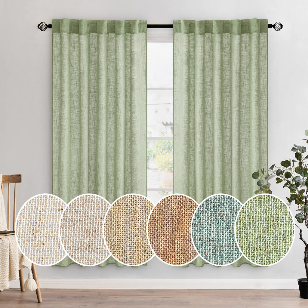 MIULEE Sage Green Linen Curtains 52x72 Inch Length for Bedroom Living Room