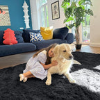 OLANLY 4x7 Area Rugs for Living Room Bedroom, Machine Washable Soft Fluffy Shaggy Bedside Rug, Indoor Floor Carpet for Kids Girls and Boys, Dorms, Nursery Rooms, Home Decor Aesthetic, Black