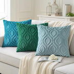 decorUhome Summer Throw Pillow Covers 18x18 Inch Set of 2, Soft Plush Faux Wool Teal Solid Couch Pillow Covers, Accent Farmhouse Neutral Square Pillow Cases for Sofa Bed Living Room