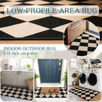 Othilic Front Door Mat Indoor Entrance - 2x4.3 Ft Black Tan Checkered Rug