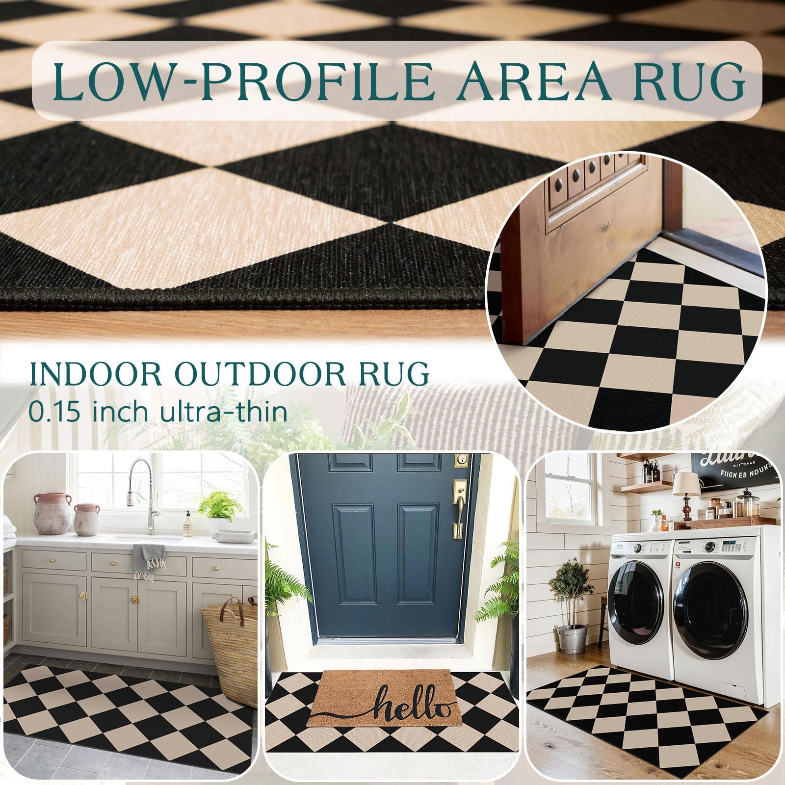 Othilic Front Door Mat Indoor Entrance - 2x4.3 Ft Black Tan Checkered Rug