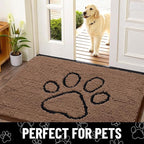 Smiry Dog Door Mat for Muddy Paws, Absorbent Dirt Trapper Non Slip Quick Dry Washable Chenille Mat for Mud Dogs, Entry Rug for Indoor and Outdoor (30x20 Inches, Coffee and Black)