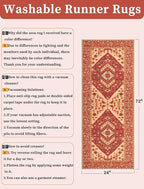 SERISSA Boho Washable Runner Rug, 2x6 Rug Runner Non-Slip Vintage Red Hallway Kitchen Runner Rug Ultra Soft Print Distressed Floor Carpet Runner for Bedroom Bathroom Laundry Living Room
