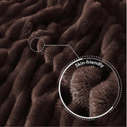 Exclusivo Mezcla Queen Size Flannel Fleece Blanket, Super Soft Striped Jacquard Bed Blanket, Lightweight Fuzzy Cozy for All Seasons, 90x90 Inches, Coffee