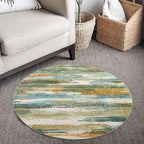 Lansny Modern Abstract Round Rug 3Ft, Green Mustard Multi Round Rug Washable Non-Slip Soft Small Circle Rug, Circular Entryway Rug Thin Print Faux Wool Carpet for Bedroom Living Room Office