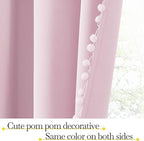 NICETOWN Pom Pom Blackout Curtains for Girls Bedroom Boho Pink Window Curtains for Nursery Rod Pocket Thermal Insulated Living Room Darkening Curtain Panels for Play Room, 52" W x 84" L, 2 Panels