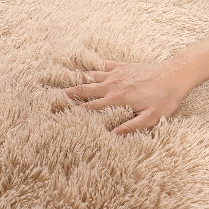 Quntue Camel Rugs for Bedroom, Soft Shaggy Modern Shag 4x6 Area Rug for Living Room, Upgrade Non-Slip Plush Fluffy Carpet for Kids Boys Girls Room Home Decor Aesthetic