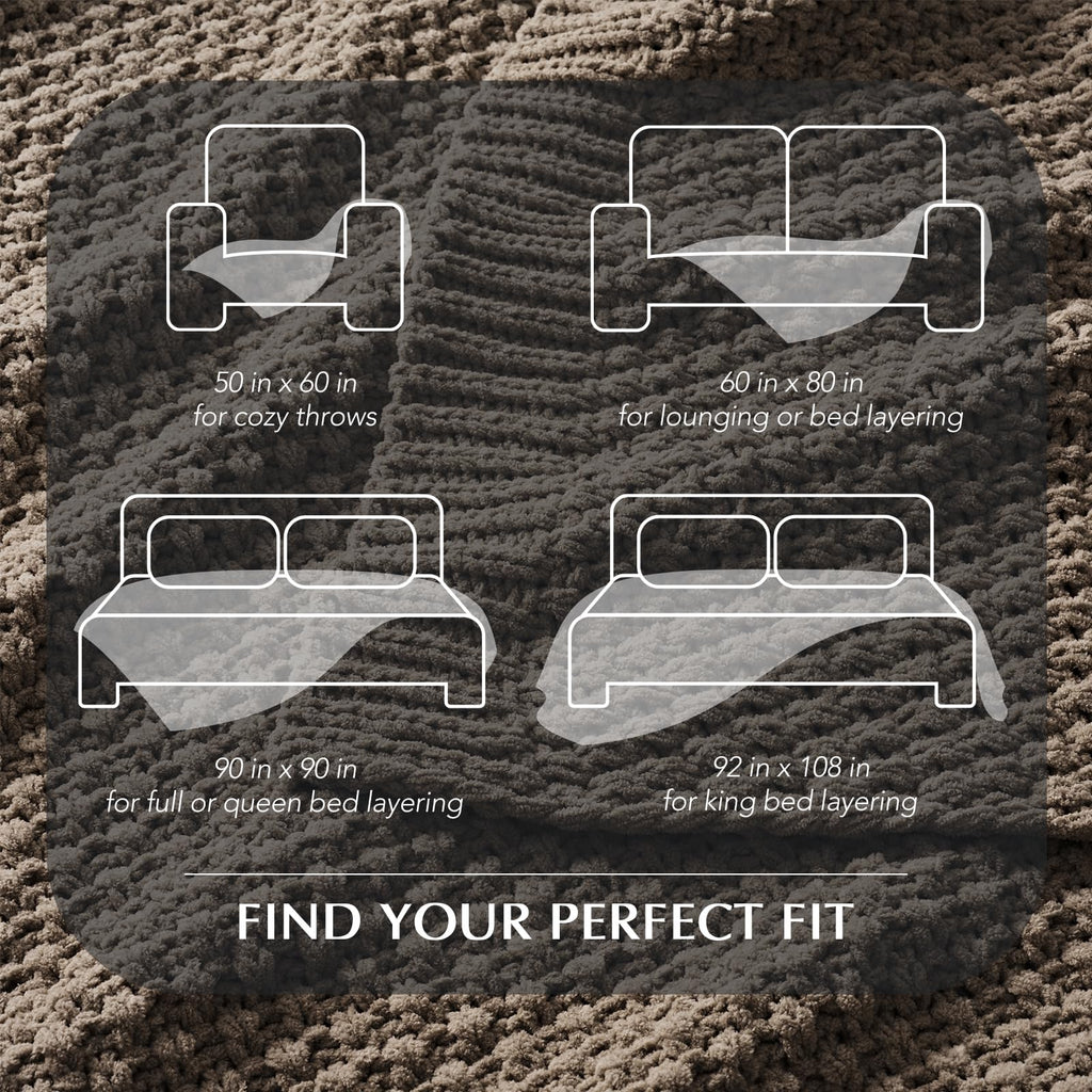EVERGRACEHOME Chunky Chenille Knit Throw Blanket, 90 x 90, Mocha Brown