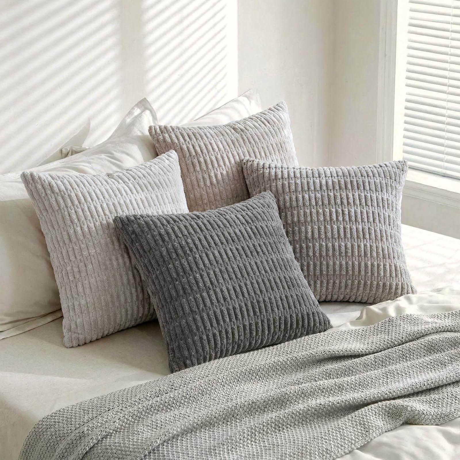 Fancy Homi 4 Packs Decorative Throw Pillow Covers for Living Room Couch Bed, Modern Farmhouse Boho Home Décor Accent Cushion Case, 26" x 26", Grey Series