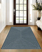 Latte&Fog 3x5 Entryway Rug Indoor, Modern Abstract Washable Area Rug, Boho Non Slip Low Pile Throw Carpet for Indoor Bedroom Bedside, Kitchen, Entry and Living Room - Blue
