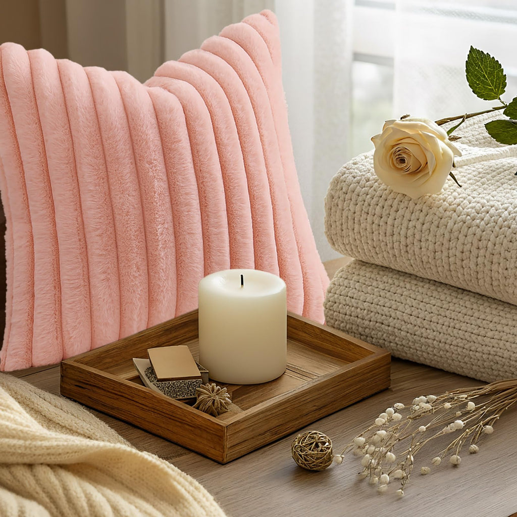 decorUhome Fall Faux Fur Throw Pillow Covers 20x20 Set of 2 Blush Pink