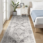 EISUROM 4x8 Washable Hallway Runner Rug: Vintage Wide Low Pile Rugs Gray