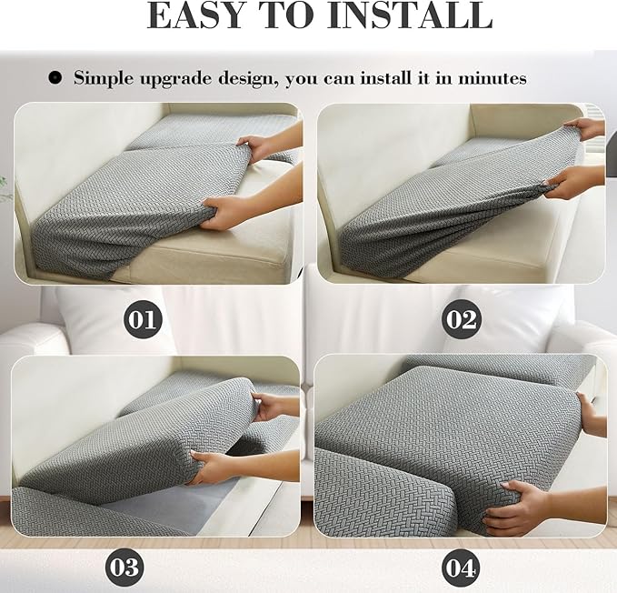 Sofa Covers Couch Covers for Sofa Pet Friendly Couch Cushion Covers Universal Sofa Covers Washable Stretch Slipcovers for Sectional Sofa (Texture Blue, 2 Seats + Chaise Cover)