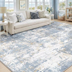 Washable Area Rugs 9'x12' Non-Slip Modern Abstract Soft for Living Room Entryway Bedroom Nursery, Print Pattern, Light Blue