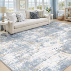 RELEANY Washable 9'x12' Abstract Area Rug for Living Room Light Blue