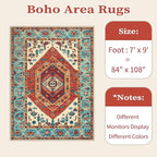 SERISSA 7x9 Area Rugs for Living Room, Large Washable Non-Slip Boho Rug, Ultra Soft Vintage Orange Oriental Tribal Print Distressed Carpet for Dining Room Bedroom Dorm Office Home Decor