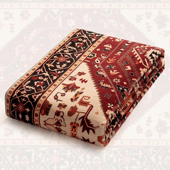 SERISSA 9x12 Area Rugs for Living Room, Large Washable Non-Slip Boho Rug, Ultra Soft Vintage Red Black Oriental Tribal Print Distressed Carpet for Dining Room Bedroom Dorm Office Home Decor