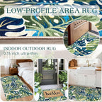 Boho Outdoor Rug - 28" x 43" Front Door Mat Indoor Outside Entrance Non-Slip Washable Outdoor Mat Tropical Green Blue Leaf Rug for Entryway Kitchen Bedroom Layered Doormat for Front Porch