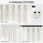 Nanspring Neutral Linen Curtains 108 Inches Long for Living Room Linen Sheer Curtain Back Tab Coastal Modern Farmhouse Floor to Ceiling Drapes for Bedroom Office High Window 52x108, 2 Panels