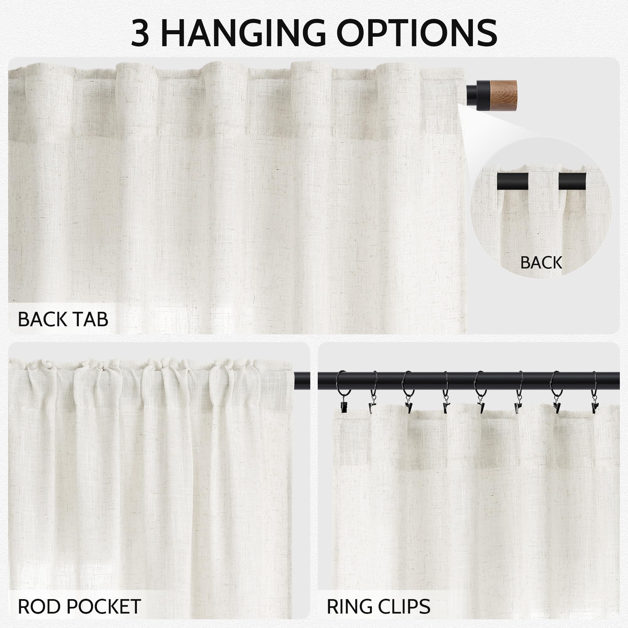 Nanspring Neutral Linen Curtains 84 Inch Length 2 Panels Set for Living Room Light Filtering Semi Sheer Curtain Back Tab and Rod Pocket Luxury Modern Farmhouse Coastal Decor Drapes for Bedroom 52x84
