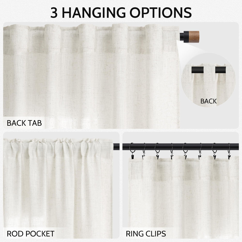Nanspring Neutral Linen Curtains 80 Inch Length for Living Room Light Filtering Semi Sheer Curtain Coastal Modern Farmhouse Decor Drapes for Bedroom Back Tab and Rod Pocket 52x80, 2 Panels