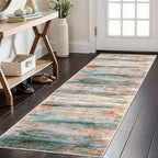 KOZYFLY Modern Abstract Kitchen Runner Rug, 2x6 Washable Rug Runner Non-Slip Soft Hallway Runner Rugs, Green Print Carpet Runner for Entryway Bathroom Laundry Room Foyer