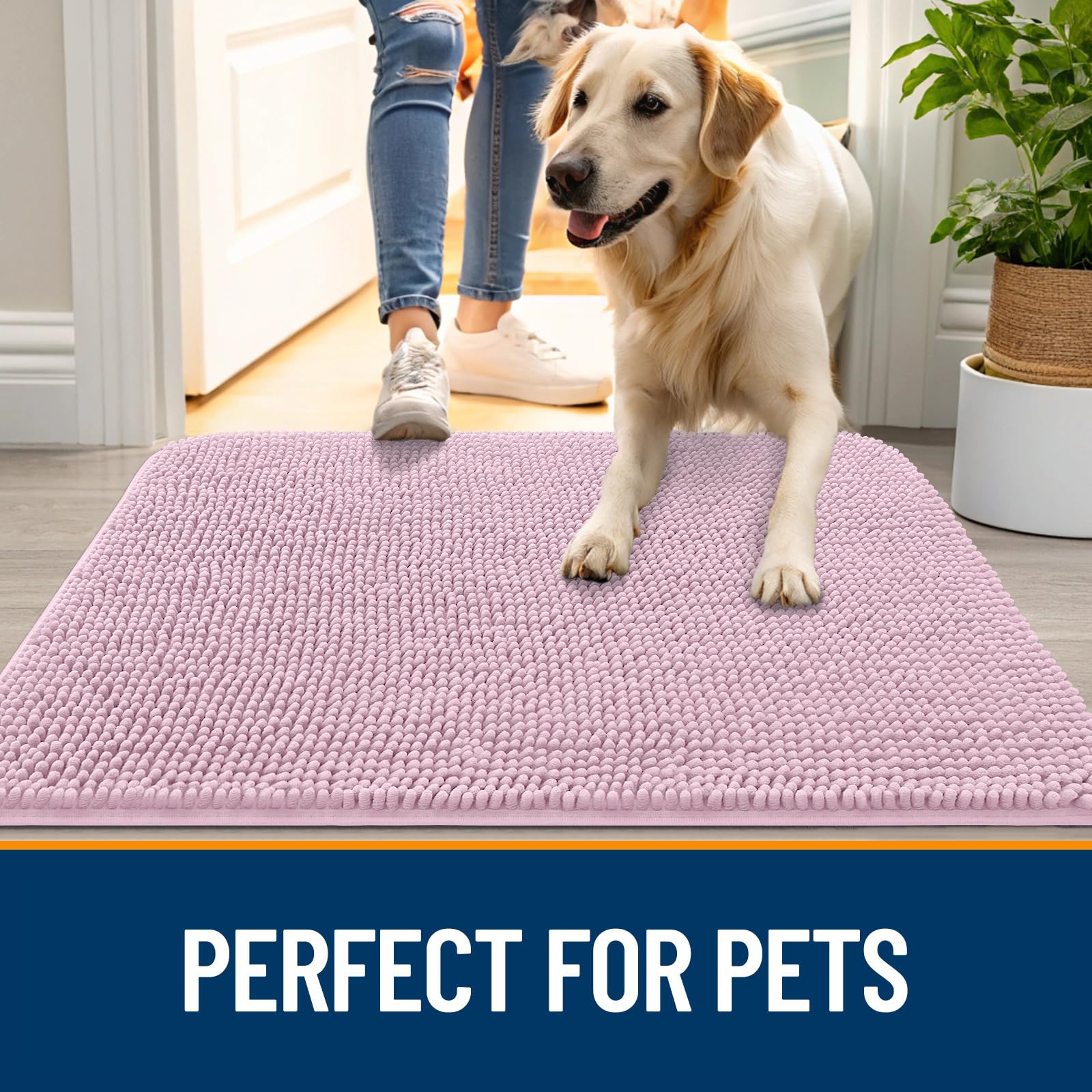 OLANLY Dog Door Mat for Muddy Paws 34x21, Super Absorbent Chenille Mud Mat