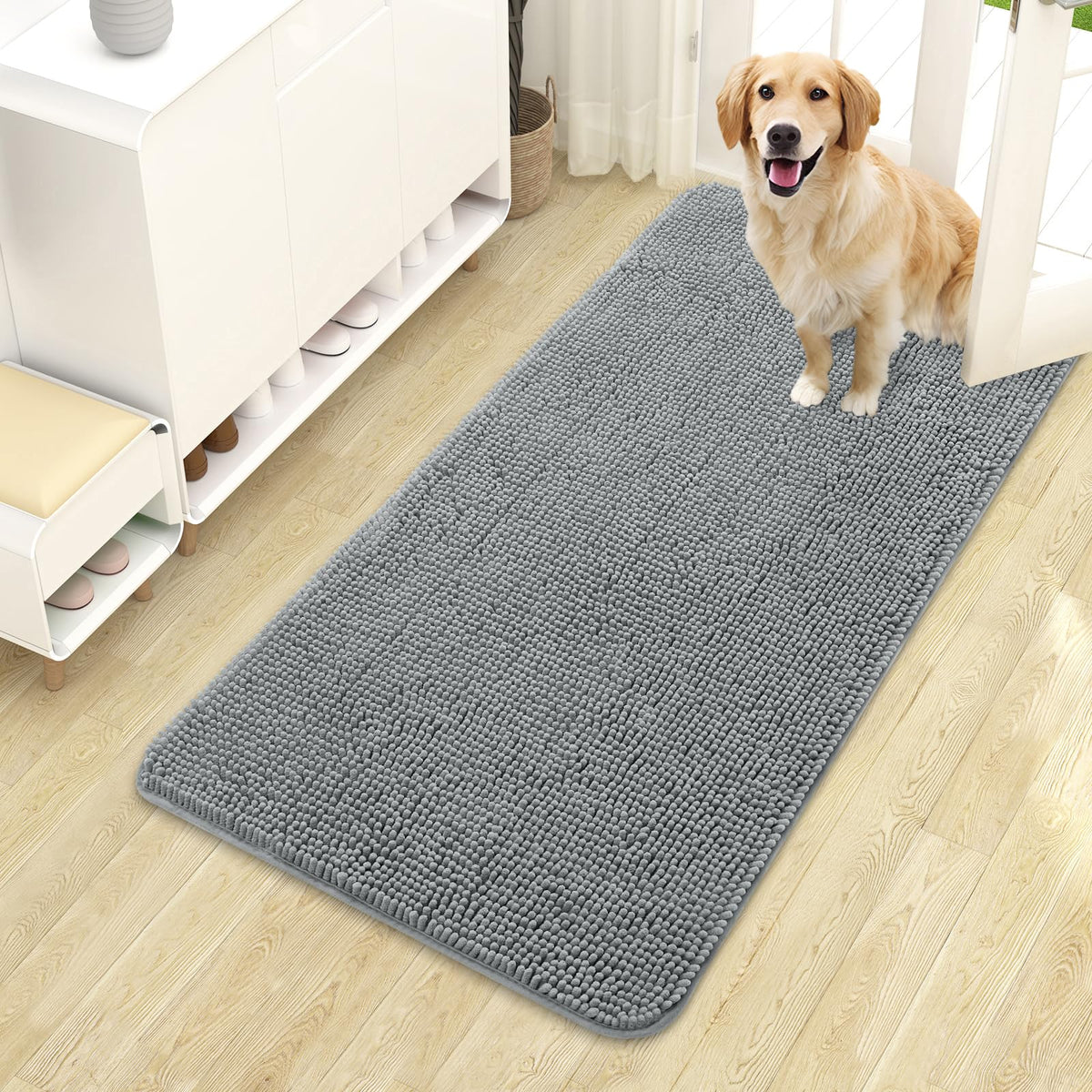 OLANLY Dog Door Mat for Muddy Paws 44x24, Super Absorbent Chenille Mud Mat