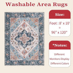 SERISSA 8x10 Washable Non Slip Boho Area Rug for Living Room，Blue Orange