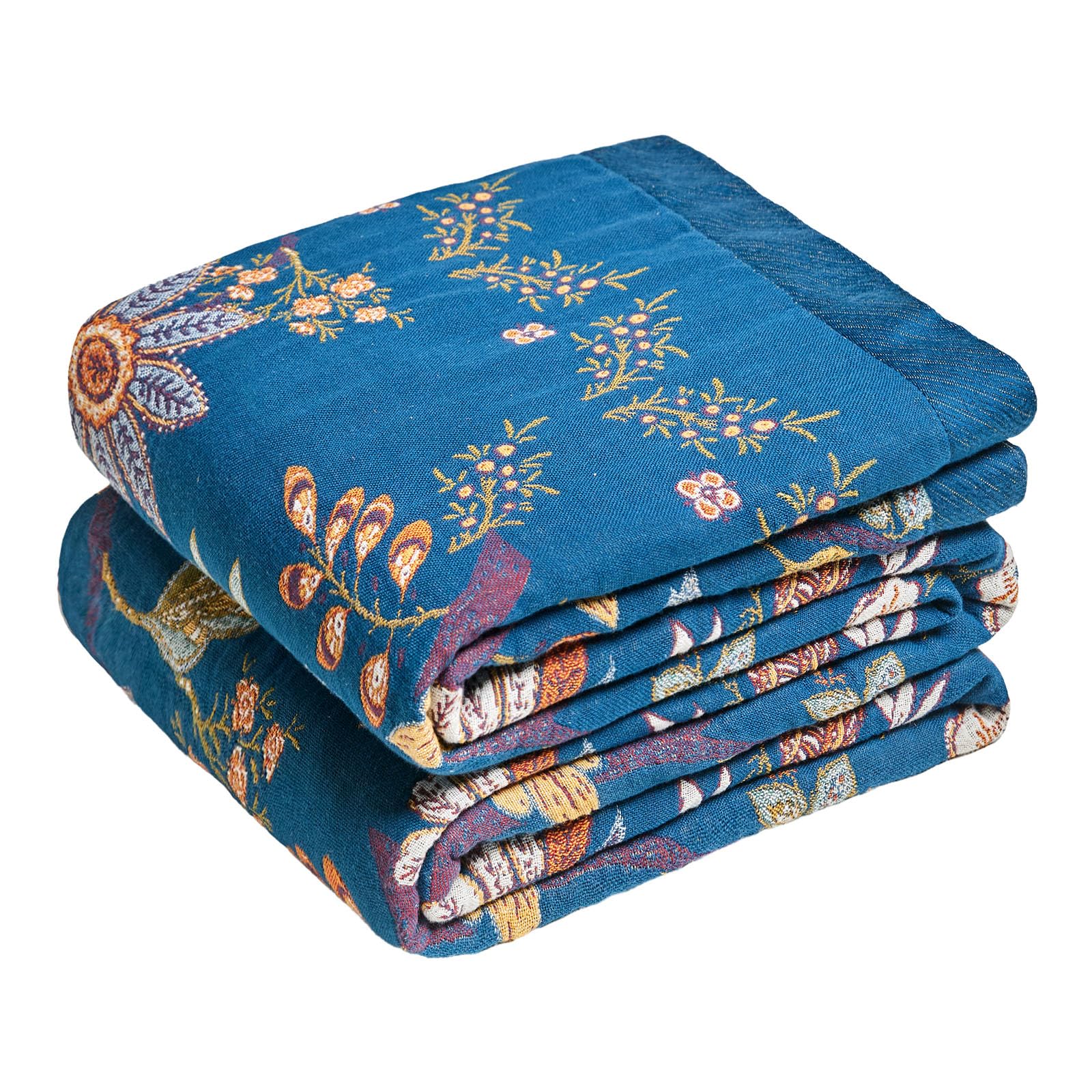 MSGKV Boho Throw Blanket 50"x60" Summer Cotton Blue Floral Throw for Couch