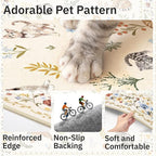 Cat 4x6 Area Rugs, Machine Washable Animal Floral Accent Rug Non-Slip Low Pile Soft Throw Rugs for Entryway Kitchen Bedside Living Room Bedroom Nursery Playroom (4 x 6,Beige)