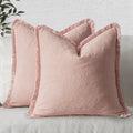 MIULEE Boho Linen Fringe Decorative Throw Pillow Covers Pink 18x18