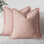 MIULEE Boho Linen Fringe Decorative Throw Pillow Covers Pink 18x18
