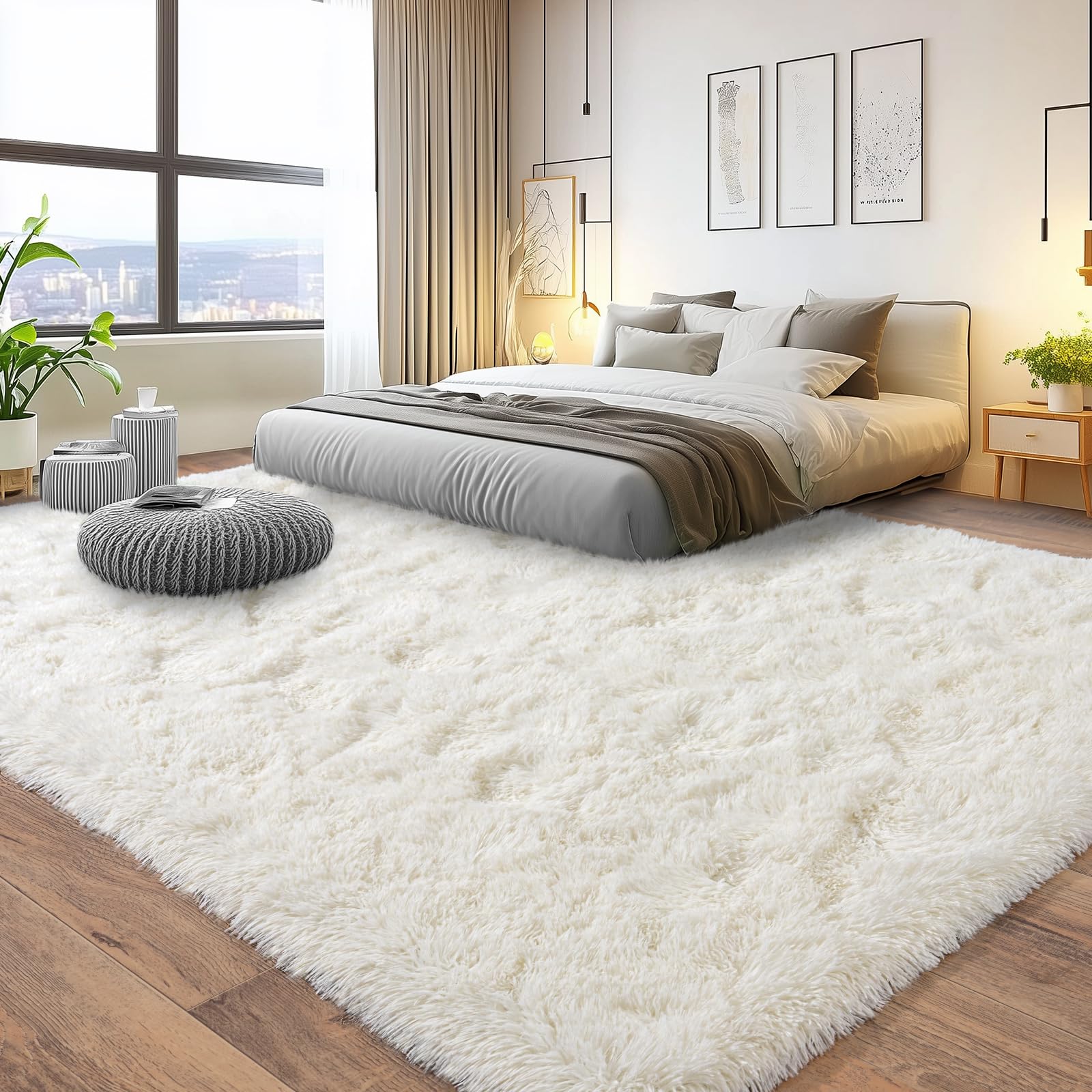 Pionblank 9x12 Area Rug, Large Area Rug for Living Room, Cream White