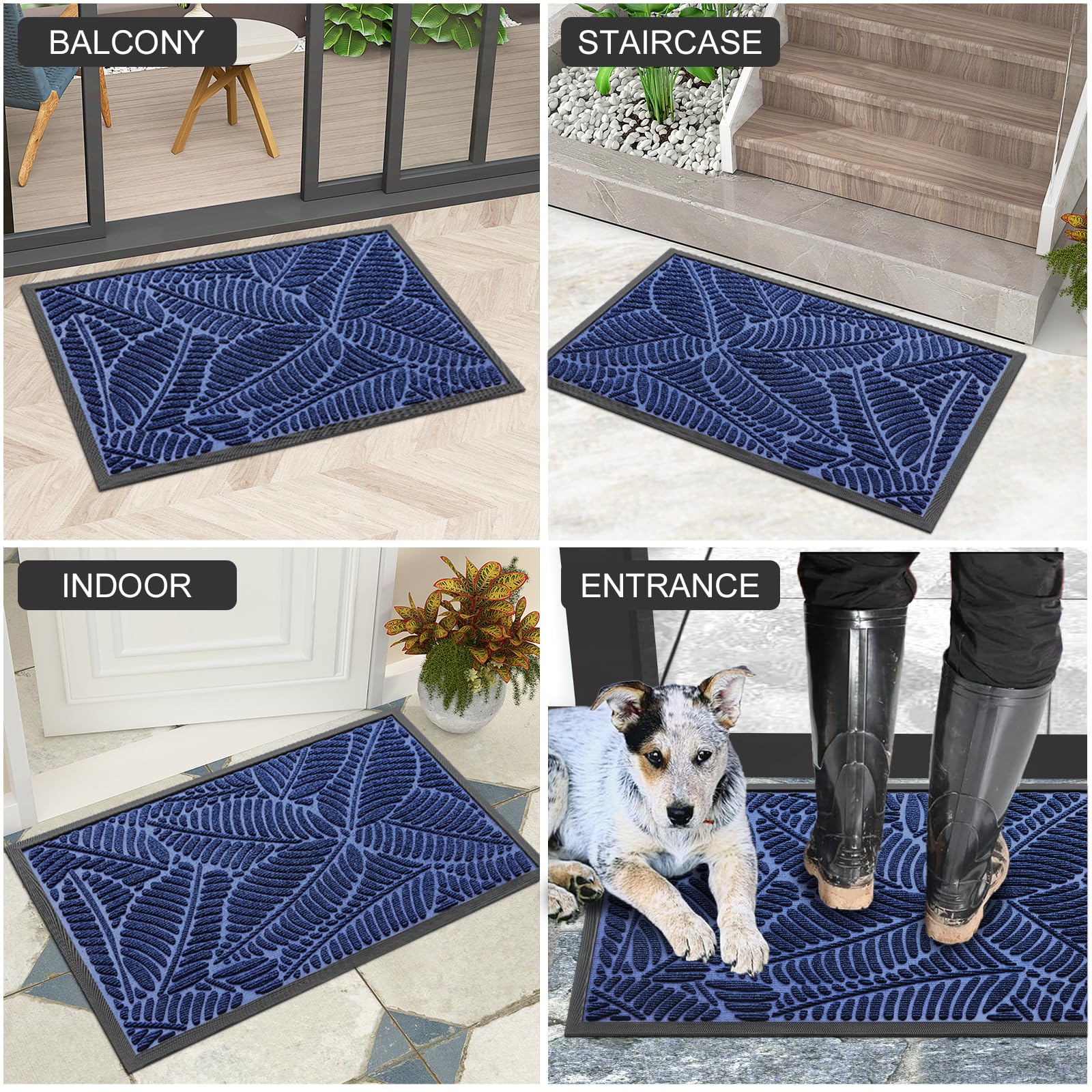 Colorxy Waterproof Front Doormat, Sturdy Natural Rubber Door Mat, 29.5x17