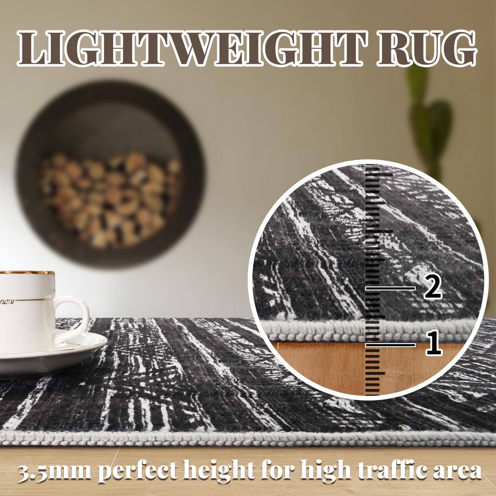 3x4 Area Rug Washable Moroccan: Non Slip Entryway Floor Mat Black
