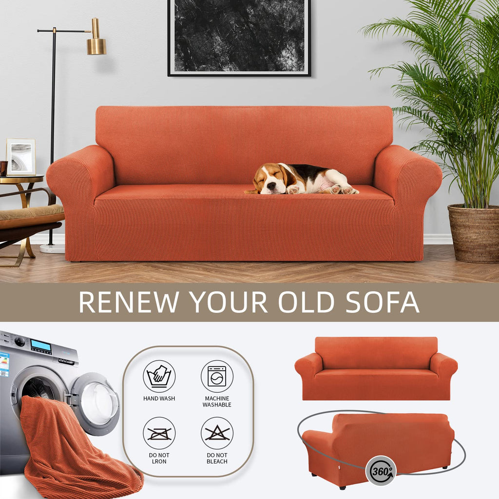 KEKUOU Stretch Couch Covers for Sofa, 3 Cushion Slipcover,Pureed Pumpkin
