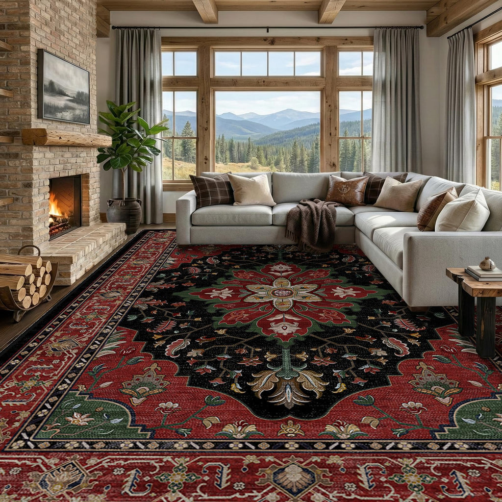 RELEANY Washable Area Rug, Large 9'x12', Red/Black