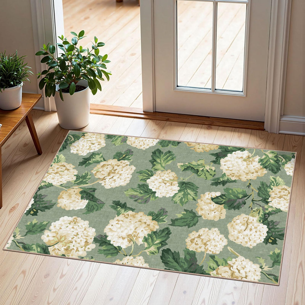 Othilic Front Door Mat Outside Entrance - 2x3 Sage Green Floral Entry Rug