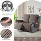 TAOCOCO 100% Waterproof Recliner Loveseat Cover Non Slip Couch Cover for 2 Seat Reclining Sofa, Split Reclining Loveseat Covers 2-Piece with Straps for Kids Pets(2 Seater, Taupe)